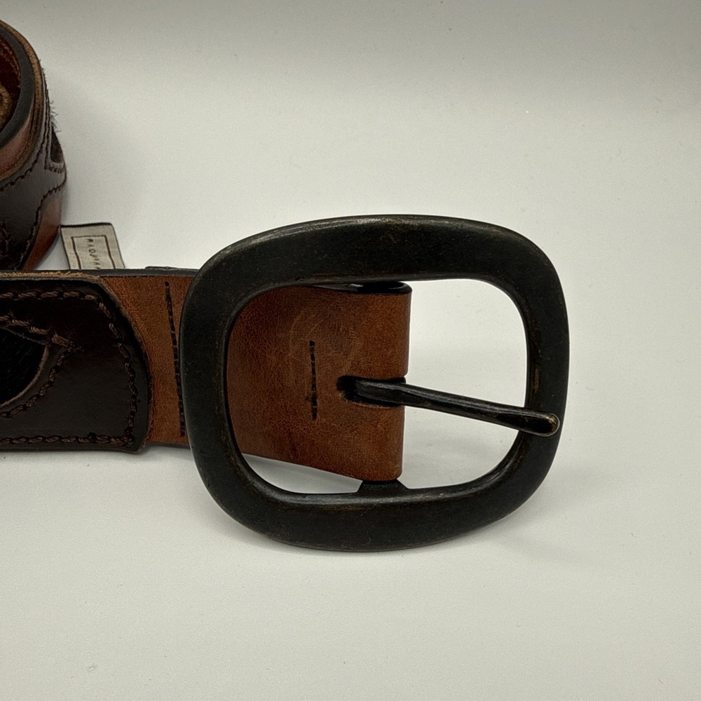 Vintage Trafalgar Leather Rawhite Horse Hair Western Style Men's Belt Sz 36 90 - Picture 4 of 10